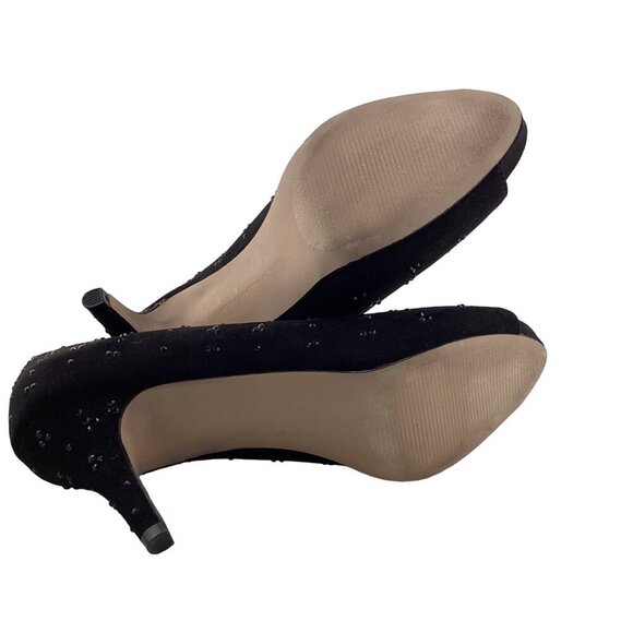 Luxe By Carmen Marc Valvo Heels Size 8 Faith Womens Black Peep Toe Beaded - Picture 8 of 8